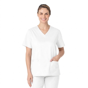 Blusa Médica Blanca con Cuello en V y Manga Corta para Mujer, con Bolsillos, Uniforme de Enfermería para Hospital - Product Image 1