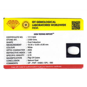 Natural White Opal Raw Gemstone 12.75 Carat Certified Wholesale 20mm - Product Image 4