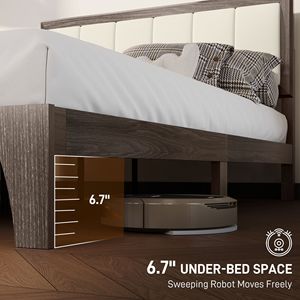 Struttura letto matrimoniale in noce con piattaforma e doghe in legno, facile da montare, non richiede rete a molle, resistente - Product Image 5