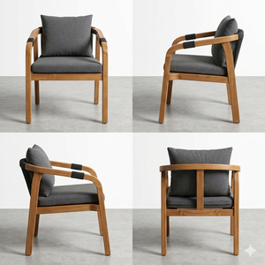 Fauteuil scandinave moderne en bois avec coussins gris pour le mobilier de salon - Product Image 5