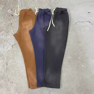 Pantalon de survêtement cargo pour homme, coupe évasée, délavé à l'acide, imprimé graphique, effet soleil, 100% coton anti-boulochage, style décontracté - Product Image 1