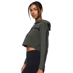 Sweat-shirt à capuche court pour femme, couleur unie, pull à manches longues, tricoté en coton et fibre de bambou, pour l'automne - Product Image 3