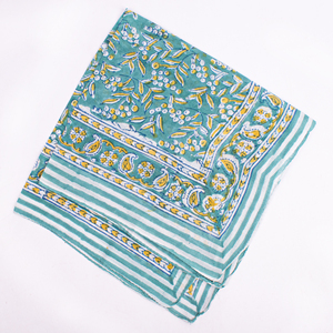 Pañuelo Cuadrado Ligero de Algodón Floral Estampado a Bloques para Unisex, Casual, Transpirable, para Verano - Product Image 4