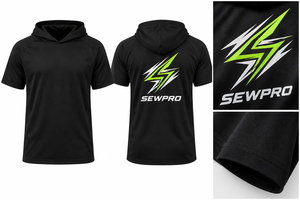 SEWPRO Solid Black <b>Short</b> <b>Sleeve</b> <b>Hoodie</b> Custom DTF Back Print Youth Adult Polyester 300 GSM Kangaroo Pocket - Product Image 2