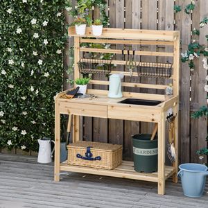Tavolo da Lavoro per Giardinaggio con Setaccio in Metallo, Ganci e Lavello, Stile Naturale - Product Image 2