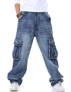 Material suave, precio asequible, venta al por mayor, ligeros, casuales, pantalones cargo azul claro para hombre, disponibles en todas las tallas con logotipo personalizado. - Product Image 3