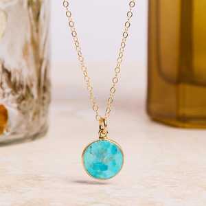 Pendentif en turquoise naturelle fantaisie vintage serti de pierres précieuses en argent 925, bijou de pierre de naissance de décembre, idéal pour la fiançailles, pour maman, épouse, sœur - Product Image 1