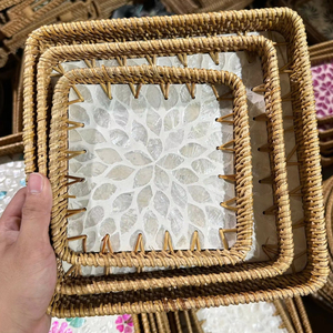 Plateau en rotin traditionnel en nacre pour la décoration intérieure, service de table, fait main au Vietnam - Product Image 1