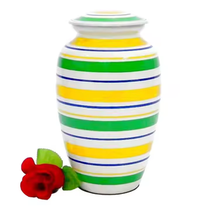 Wholesale Luxury <b>Teal</b> Metal Cremation Urn Bulk Memorial Jar with Abstract Circle Art Design and Polished Enamel Smooth Finish - Product Image 6