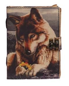 Cahier de croquis à la main, couverture en cuir rigide écologique, vintage, motif loup, 200 pages, cadeau - Product Image 4