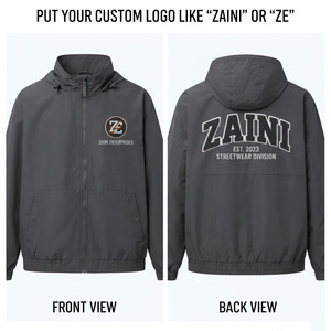 Premium 120 GSM Polyester Windbreaker <b>Jacket</b> Durable Breathable <b>Waterproof</b> Shell Dark <b>Grey</b> Zip Men's Winter High Street Style - Product Image 1