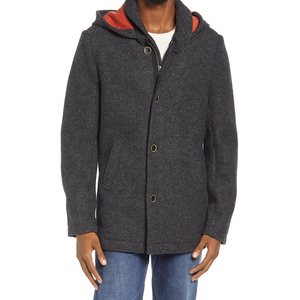 <b>Men's</b> Wool Blend Hooded Overcoat Stand Collar Single Breasted Regular Length Warm Winter Outerwear With Orange Lining - Product Image 2