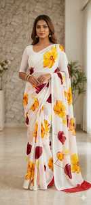 pure linen digital print saree 6.30 cut with blouse piece - Product Image 4