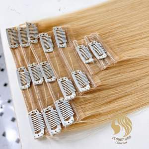 Extensions de cheveux à clips 100% cheveux vierges alignés sur les cuticules, lisses, couleur 613, invisibles, sans couture, provenant du Vietnam - Product Image 2