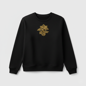 Pull à col rond noir en satin haute densité pour femme, brodé de fil doré avec logo personnalisé, 100 % coton, fabriqué en usine OEM - Product Image 4