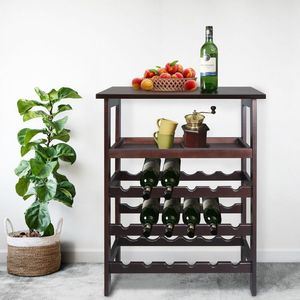 Porte-vin moderne autoportant pour 18 bouteilles avec plateau et plateau de service en chêne, fer, verre et acrylique - Product Image 1