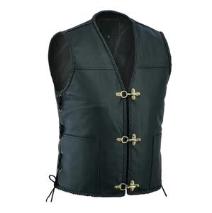 Chaleco de Motocicleta Personalizado de Primavera para Hombre y Mujer, Cuero Genuino, Decoración con Botones, Impresión de Logotipo Informal, Impermeable, de Lana, Tallas Grandes - Product Image 1