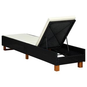 Chaise longue en polyrotin noir avec coussin, élégante chaise longue d'extérieur - Product Image 4