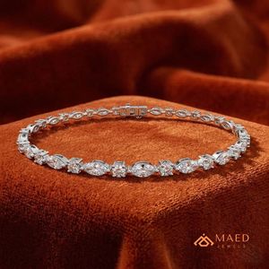 Bracelet tennis en moissanite pour femme, chaîne fine en argent, bijou de mode, pierre marquise, accessoire élégant, style cadeau - Product Image 3