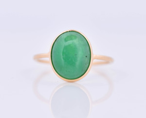 Bague ovale en émeraude verte naturelle en or jaune massif 18 carats – Pierre précieuse sertie clos – Solitaire de luxe – Pierre de naissance de mai - Product Image 1