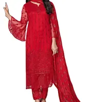 Vestidos de rede bordados, vestidos sem costura bordados, três peças, rede salwar kameez, coleção personalizada para mulheres