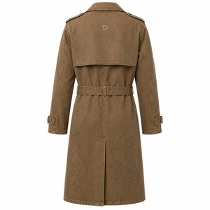 Gabardina de mezclilla sobrachapada para hombre, color marrón camel, larga, con doble botonadura y cinturón, ropa exterior de moda personalizada de primera calidad - Product Image 3