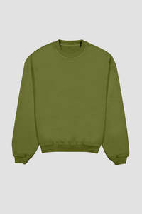 Sweat-shirt à col rond en tricot surdimensionné vert olive coupe-vent unisexe décontracté couleur unie pour l'hiver - Product Image 1