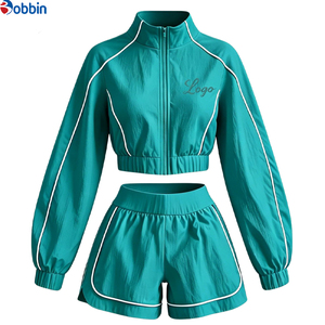 Conjuntos Deportivos Cortos de Verano Estilo Hip Hop para Mujer, 2 Piezas, Chaqueta con Cremallera y Pantalones Cortos, 100% Algodón, Transpirable, de Secado Rápido, Ecológico, Mangas Largas - Product Image 5