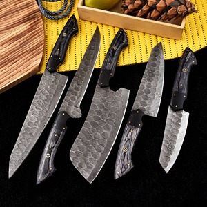 Custom Handmade Five-Piece Chef <b>Set</b> Ambidextrous Straight Edge <b>Sharp</b> Blades Damascus Steel Durable in Wood+Micarta Handle - Product Image 6