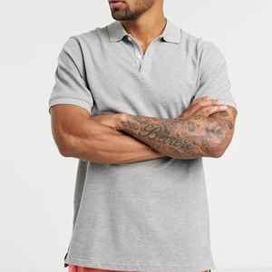 Polo en coton piqué gris à manches courtes pour homme, décontracté, couleur unie, respirant, design tricoté, coupe classique - Product Image 1