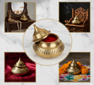 Caja de Latón para Kumkum, Caja Redonda de Latón Hecha a Mano para Pooja, Regalos de Boda - Product Image 5