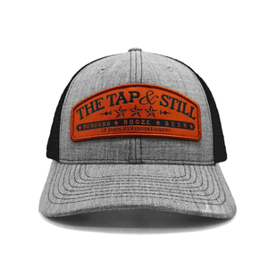 Gorra Trucker de Alta Calidad con Parche de Cuero Gris Jaspeado, Gorra de Malla de Algodón de 6 Paneles, Gorra de Papá Ajustable para Hombre, Venta al por Mayor OEM - Product Image 1