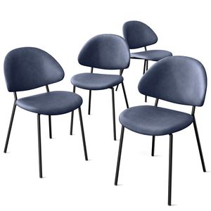 Set di 4 Sedie da Pranzo in Stile Mid-Century Moderno, Rivestite in Pelle PU con Schienale Curvo per Sala da Pranzo o Cucina - Product Image 1
