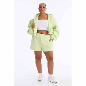 Custom Logo 2-Piece <b>Set</b> Plus Size Women Comfortable Spring/Summer Fleece Anti-Pilling 100% Cotton Hoodie Shorts Solid Pattern - Product Image 5