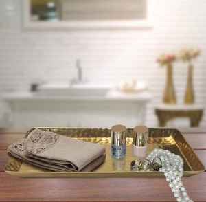 Bandeja Rectangular de Metal Dorado Martillado para Servir, Plato de Lujo para Servir Alimentos, para el Hogar, Cocina, Hotel, Restaurante, Fiesta, Moderno - Product Image 4