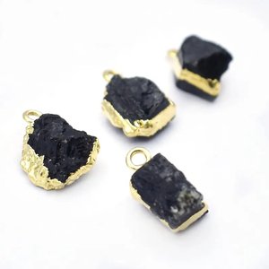 Pendentif en tourmaline noire naturelle à bords bruts, plaqué or, bijoux en cristal pour femmes - Product Image 4