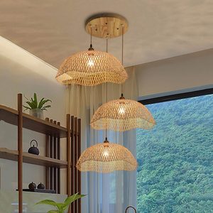 โคมไฟห้อยเพดานไม้ไผ่สานธรรมชาติสำหรับบ้าน ร้านอาหาร คาเฟ่ และแสงสว่างภายในสถานที่พักพักอาศัย - Product Image 5