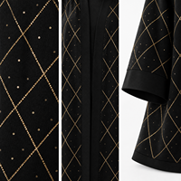 Abaya noire tricotée sur mesure ODM pour femme, avec motif losanges dorés, devant ouvert, manches longues, robe kaftan musulmane, tenue modeste du Moyen-Orient, OEM