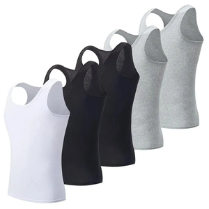 <b>Men's</b> <b>White</b> Polyester Breathable Tank Tops Plus Size O-Neck Casual Knitted Solid Color Sleeveless <b>Vest</b> 120g - Product Image 4
