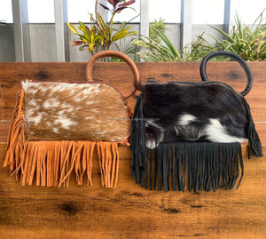 Bolso de mano con asa de anillo de piel de vaca auténtica de alta calidad al por mayor, bolso de mano con flecos a la moda de lujo para mujer - Product Image 4