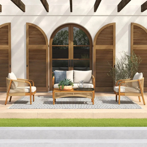 Modern Solid Teak Wood Furniture with <b>Rattan</b> And Cushions Sofa Set Living Room Garden Patio Outdoor Sofa - Selina - Product Image 3