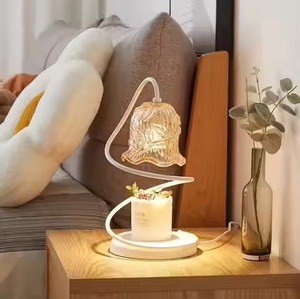 Lampe chauffe-bougie électrique avec cadre métallique et abat-jour en verre pour aromathérapie d'intérieur, pour bougies parfumées - Product Image 1