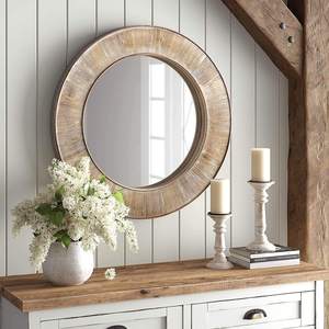 Rustic Round Wooden Wall <b>Mirror</b> for Bathroom Farmhouse Home Decor - Product Image 4