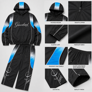 High Quality <b>Waterproof</b> Hooded Zip-Up <b>Jacket</b> <b>and</b> <b>Trouser</b> 2 Pieces Windbreaker <b>Set</b> Custom Logo Color Block Windbreaker Tracksuit - Product Image 3
