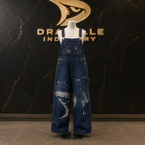 Splattered Ink <b>Workwear</b> <b>Trousers</b> Slouchy Hip Hop Urbanwear Denim Jumpsuit With Personalized Logo Embroidery - Product Image 1