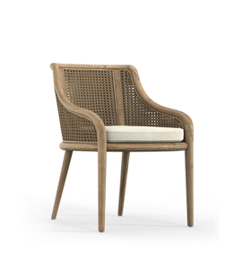 Silla de Comedor de Lujo Estilo Provincial Francés con Respaldo de Ratán, Sillón de Madera de Roble Macizo con Cojín de Lino - Product Image 1