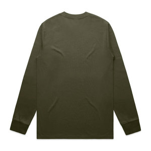 T-shirt décontracté à manches longues pour homme, col rond, couleur unie, coupe classique, vert olive - Product Image 6