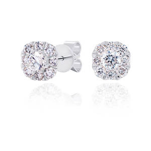 ต่างหูเพชรทรงบริลเลียนต์ 0.90 กะรัต เพาะเลี้ยงในห้องปฏิบัติการ รูปทรงคลัสเตอร์ ประดับเพชรแบบสตั๊ด ได้รับการรับรองจาก IGI ทอง 10 กะรัต ชุบโรเดียม ดีไซน์ทันสมัย เหมาะสำหรับเป็นของหมั้น หรูหรา - Product Image 1