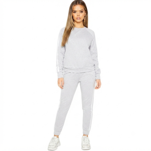 Women's Gray Tracksuit With <b>White</b> Stripes Full Sleeve Crew Neck Casual Sweatshirt And <b>Joggers</b> Set Regular Fit Autumn Wear - Product Image 2