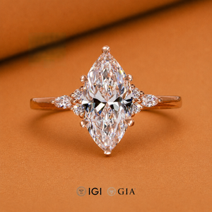 Bague de fiançailles en diamant marquise de 1,50 carat, bague en diamant cultivé en laboratoire certifiée IGI, bague de mariage en or rose, diamant CVD, cadeau de promesse - Product Image 1
